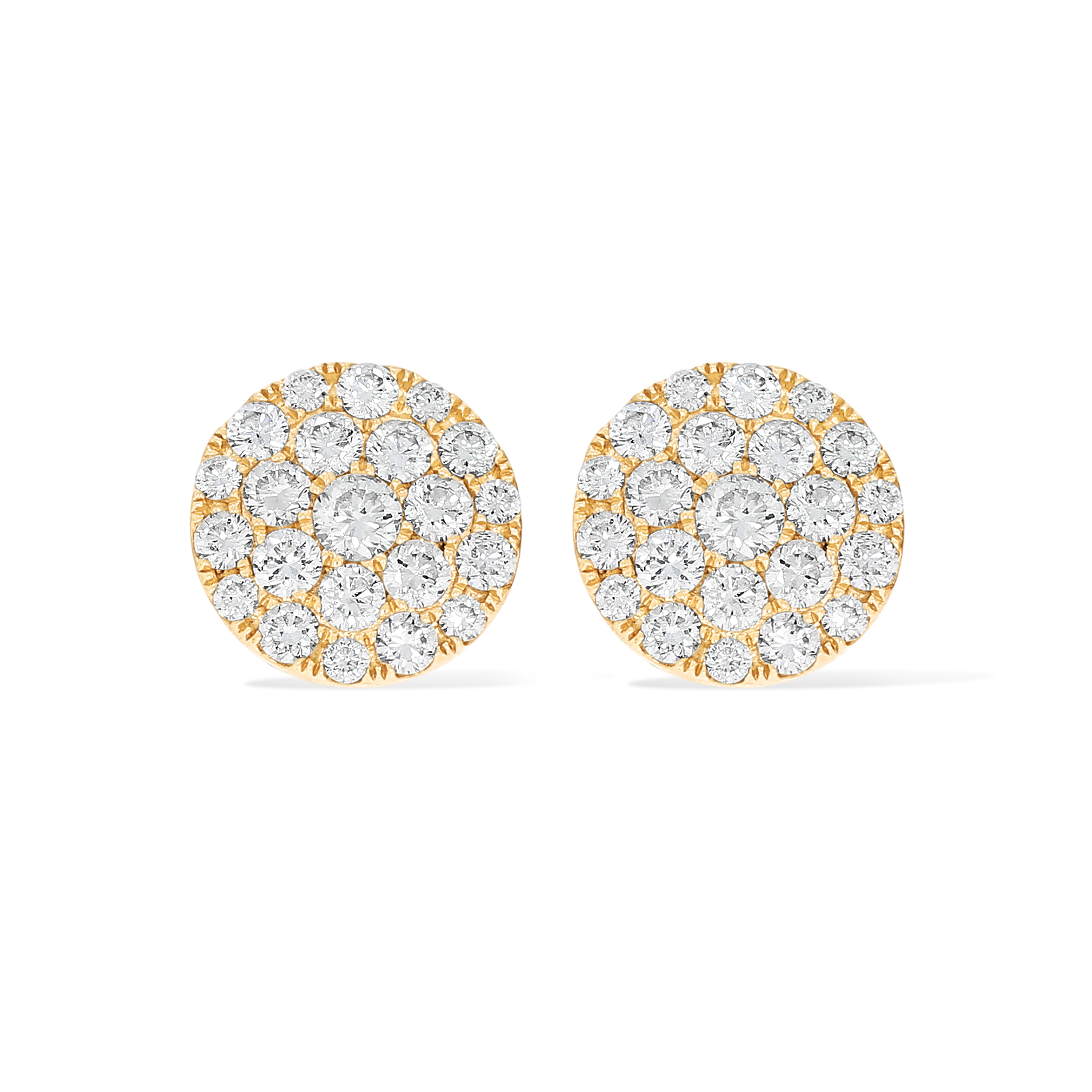 Diamond Cluster Round Earrings 1.14 ct. 14k Yellow Gold